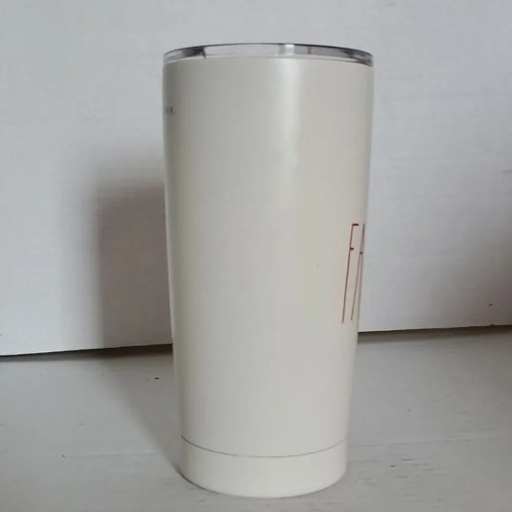 Rae Dunn 17 oz Fa LA LA Travel Tumbler Mug Cup STAINLESS STEEL White HOLIDAY
